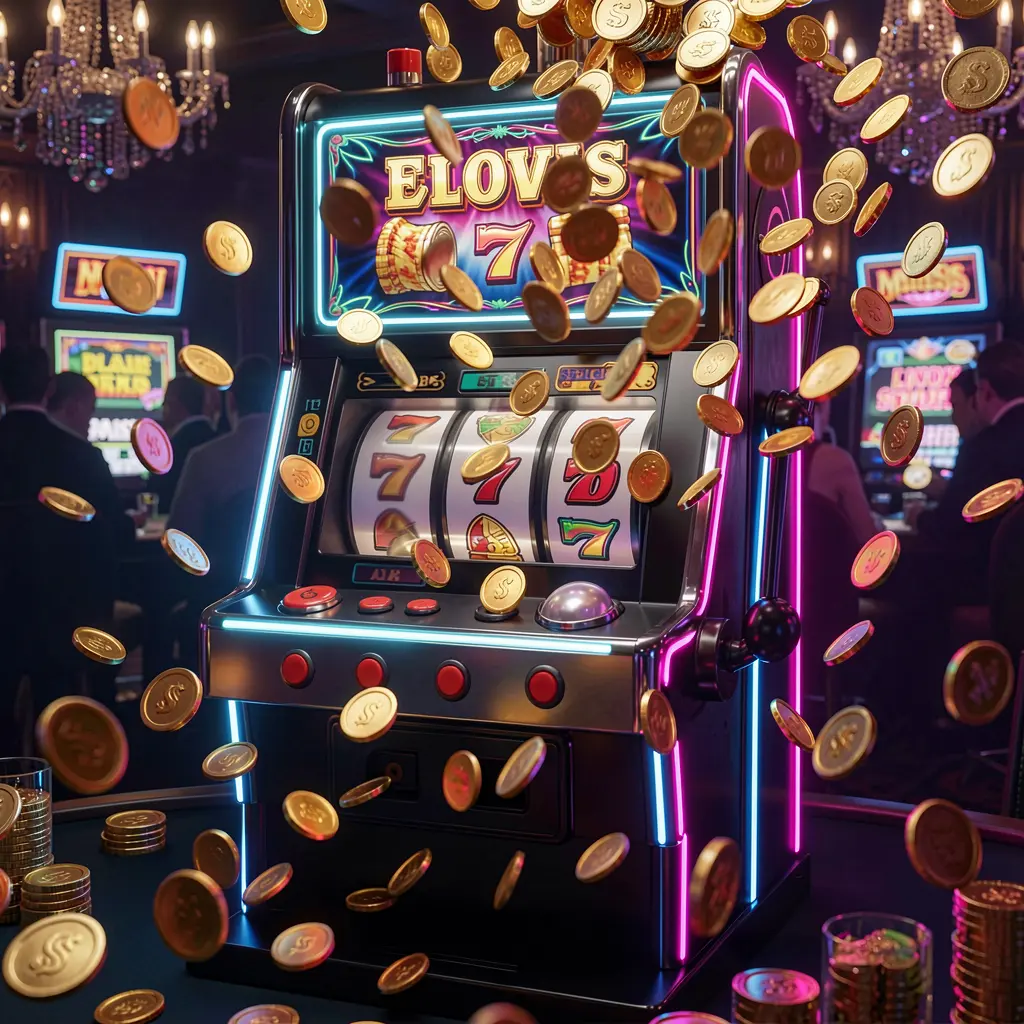 A modern slot machine with colorful symbols and flying gold coins highlighting the excitement and premium slot experience at 93 PH casino for players in the Philippines